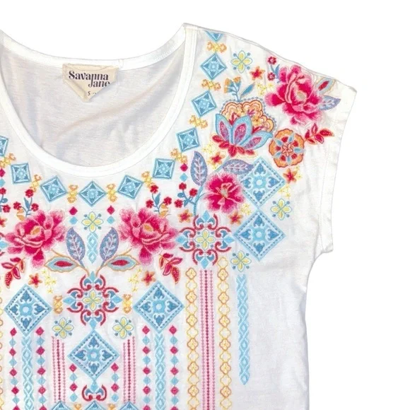 Savanna Jane Floral Embroidered Top White Size Small - Picture 4 of 11